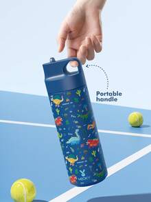Meoky 19oz Blue Dinosaur Cartoon Print Stainless Steel Water Bottle With Loop Lid, Portable - Blue Dinosaur - View 3