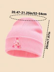 1 Peça Gorro de Tricô Rosa Infantil, Estampa Floral de Letras A-Z, Chapéu Quente de Outono/Inverno, Macio e Confortável com Punho Dobrado, Adequado para Uso Diário, Pode Ser Usado como Presente - Rosa chiclete - Visão 3