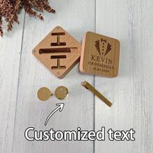 1 Set Of Personalized Metal Cufflink, Tie Clip And Beech Wood Storage Box, Custom Wedding Accessories For Men, Groomsmen Gifts, Gifts For Fathers - Multicolor - View 6