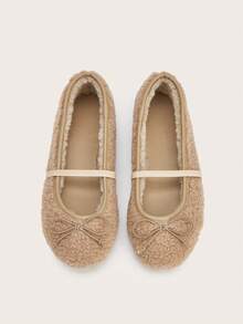 Women's Brown Cute Furry Slip-On Ballet Flats, Warm Winter Shoes - Apricot - View 5