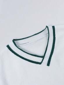 Boys' American Letter V-Neck Sweater, Autumn/Winter Fashion Collegiate Style Knit Pullover, Big Teen Boy Long Sleeve Versatile Top - White - View 8