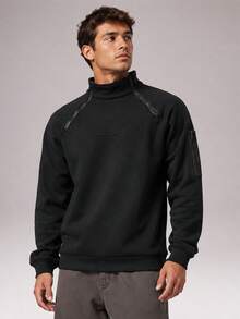 CZRLHYT Pullover Rajut Fleece Pria, Atasan Rajut Warna Polos, Pullover dengan Resleting Seperempat, Atasan Lengan Panjang - Hitam - View 1