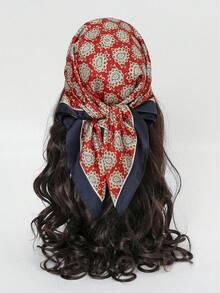1pc Bohemian Paisley Pattern Silk Scarf, 27.5" X 27.5", Fashionable Design, Suitable For Daily Wear. - S18356-red - View 4