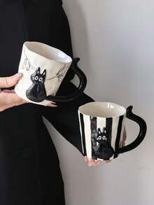 1pc Creative Black Cat Coffee Mug, Korean Ins Style Highly Attractive Handmade Art Mug, Cartoon Cute Style, Perfect Gift For Giving, Exquisite And Interesting Cup - Multicolor - View 2