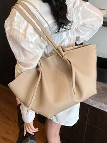 Women's Minimalist Knotted Decor Textured Soft PU Leather Tote Bag, Large Capacity Casual Commuter Shoulder Handbag - Multicolor - View 10