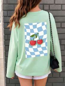 Tween Girl 1pc Printed Long Sleeve T-Shirt, Suitable For Girls' Autumn/Winter Top, Young Student Children's Clothing, Suitable For Outerwear And Layering - Mint Green - View 3