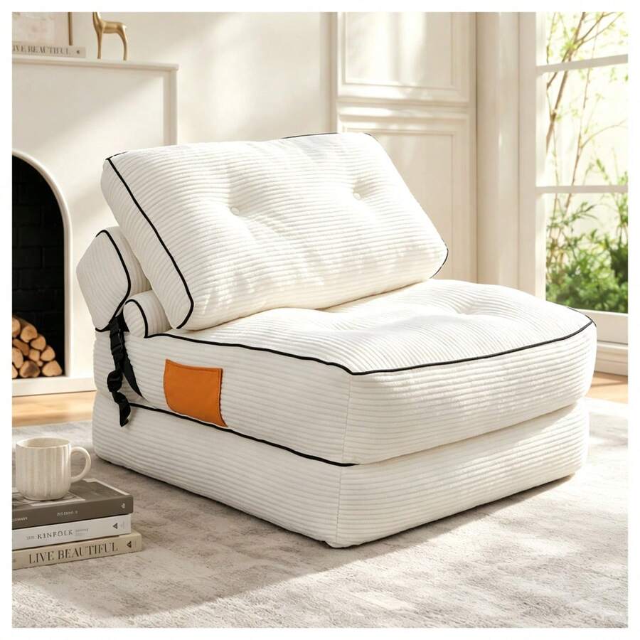 Bean Bags - White + Corduroy + Foam - View 1