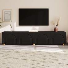 TV Stand Lowboard Bogenrelief 4 Doors Black Metal - Hitam - View 7