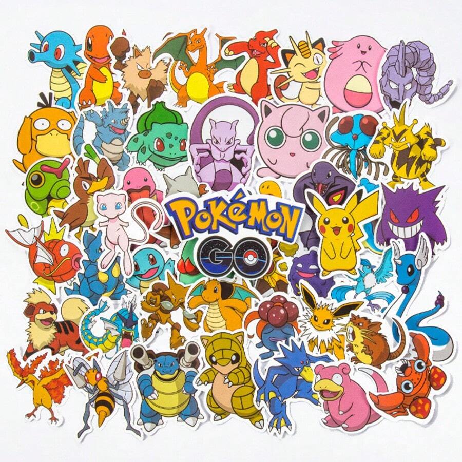 pokemon 50/100張寶可夢卡通圖案貼紙,DIY塗鴉,噴火龍、伊布等,適用於筆記型電腦、手機、筆記本,生日派對、生日禮物 - 彩色 - 查看 1