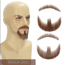 Fake Beard& Mustache, Men's Realistic Invisible Lace False Facial Hair | 100% Human Hair, Hand-Tied On Breathable Lace. Natural Facial Hair For Cosplay, Theater & Daily - Multicolor - View 12