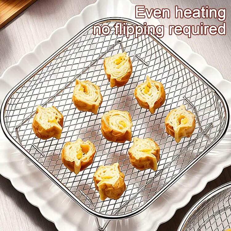 Air Fryer Rack Stainless Steel Stackable Grill Food Dehydrator Basket Air Fryer Accessory Cook Several Food  Mesh Basket - Square - View 5