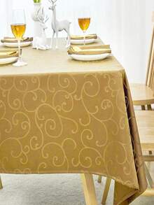 Brocade Floral Jacquard Curling Design Tablecloth, Luxury Square Multi-Size Home Decor Table Cover For Kitchen/Dining Room/Party/Bedside Table, 1pc - Brown - View 4