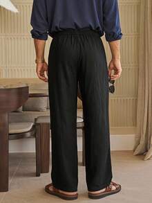 DAZY Men's Casual Loose Linen Straight Leg Pants, Breathable Quick-Dry Outdoor Sports Trousers, Summer - Black - View 3