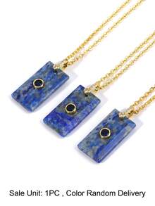1pc Women's Amethyst Necklace Crystal Rectangle Pendant With Zirconia Natural Stone Stainless Steel Chain Fashion Jewelry H936 - Necklace - View 14