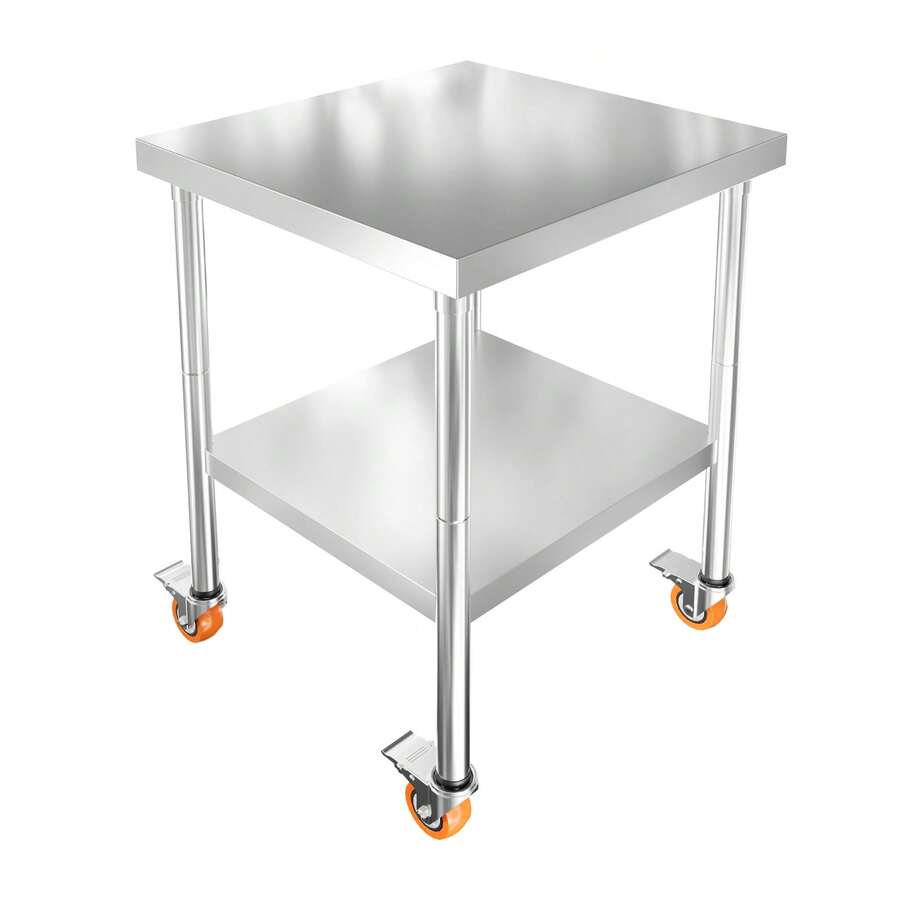 SAILUN Stainless Steel Table Kitchen Workbench Food Prep Worktable | Catering Work Table Double-Layer Height Adjustable With 4 Castor Wheels For Restaurant Hotel Home, Up To 300kg - 46x61x85cm - View 1