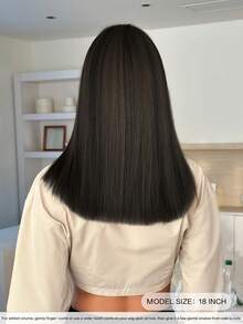 20-Inch Medium-Length Black Wig Synthetic Straight Wig With Bangs, High Density Heat-Resistant Fiber Natural Fluffy Wigs For Women Daily Party Wear, Seasons Use - 自然黑 - 查看 3