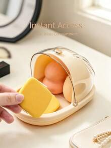 1PC/4PCSPortable Flip‑Lid Makeup Sponge Storage Case, Dust‑Proof Cosmetic Puff Organizer Box, Transparent Visible Cover Design, Holder For Makeup Sponge And Makeup Puffs, Compact Storage Container For Desktop Vanity And Outdoor Travel Use - Multicolor - View 3