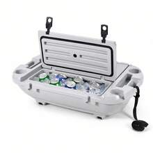 Floating Waterproof Cooler 40QT (40L) - Insulated Ice Chest With Dry Storage - Rotomolded Marine, For Lake/River, Beach, Camping, Kayak & Boat - Khaki/Cool Gray - 40L Cold Gray GRAY C6 Without Wheels - View 8