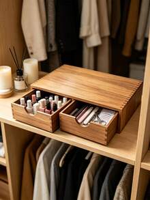 1 buah Kotak Penyimpanan Meja Kayu dengan 2 Laci Tarik, Organizer Kosmetik & Perhiasan Multifungsi, Lemari Penyimpanan Dekoratif untuk Meja Rias Kamar Mandi, Lemari Pakaian, Meja Rumah - MultiWarna - View 3