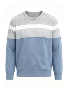 New Men's Commuter Versatile Casual Comfortable Crew Neck Long Sleeve Top - Baby Blue - View 9