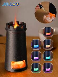 JELLOO Máy khuếch tán tinh dầu hiệu ứng ngọn lửa lò sưởi & đèn muối Himalaya, máy tạo ẩm phun sương mát 8 màu có hẹn giờ và chức năng tự ngắt, phù hợp cho nhà ở, phòng ngủ, văn phòng, yoga - Máy tạo ẩm ánh sáng xung quanh bảy màu - Xem 1