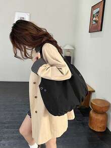 Fashionable Slouchy Lightweight Large Capacity Tote Bag Niche Design Versatile Outing Commute Shoulder Handbag - Black - View 5