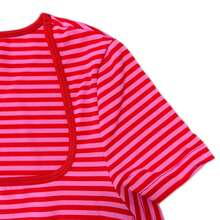 2026 Spring/Summer Striped Casual Versatile Elegant Square Neck Contrast Color Raglan Sleeve T-Shirt, Suitable For Office, Party, Travel And Multiple Occasions - Hot Pink - View 6