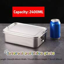 1 Stainless Steel Lunch Box, Portable Lunch Box, Metal Lunch Box, Food Storage Container, Metal Lunch Container, Leak Proof Lockable Clip, Work Lunch Box, School Supplies (500ML Without Compartment, Other With Compartment) - Multicolor - View 7
