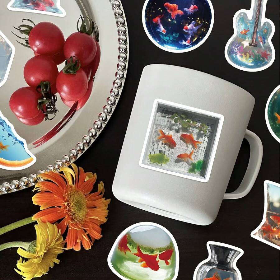 50pcs Kawaii Goldfish Stickers Fish Tank Aesthetic Decals For Laptop Guitar Skateboard Ocean Enthusiasts Creative Stickers - Multicolor - View 1