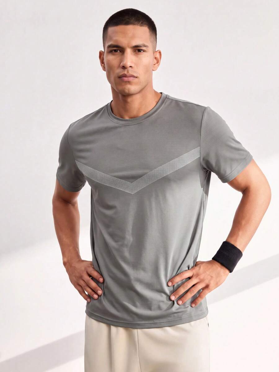 Driftmere Men's Casual Breathable Short Sleeve T-Shirt, Fashionable Printed, Lightweight Outdoor Sports Exercise - Dark Grey - View 1