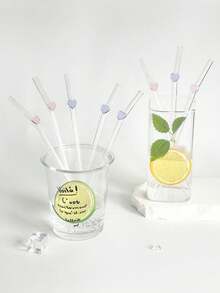 2/4pcs Pink/Purple Heart-Shaped Glass Drinking Straws, Reusable Curved Thick Transparent Glass Straw Set For Water Cups, Kitchen Accessories, Straw Decorative Caps, Cold Drinks, Milk Tea, Coffee, Bar, Home, Restaurant, Holiday, Summer - View 5