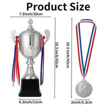 Award Trophy 16.5 Inch Large Winner Trophy Cup And Award Medal With Ribbon For  And Adults For Sports, Competitions, Tournaments (Silver) - Silver - View 3