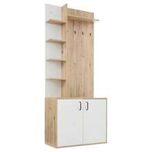 Hall Tree With Shoe Storage, Plant Stand Natural Wood + White 75x33x180 Cm - Natural - 查看 10