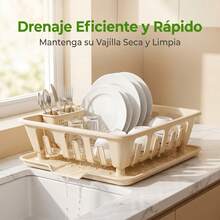 Escurridor de Vajilla Multifuncional FICZOY, Organizador de Platos y Cubiertos con Bandeja de Drenaje, 3 Tonos de Color para Encimera de Cocina - Ver 5