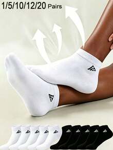 20 Pairs Unisex Couple Low-Cut Socks, Black & White Geometric Number Pattern, Spring/Summer/Autumn, Fashionable Versatile Casual Sports Socks (1/5/10/12/20 Pairs) - Black and White - View 9