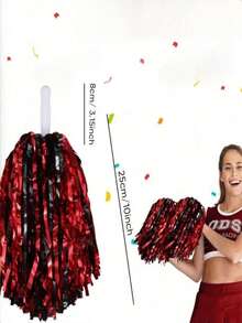 Aluminum Foil Long Ribbon Cheerleading Pom Poms, PE Material Waterproof 20g Ribbon Handle Stick, Reusable Handle Pom Poms, Suitable For Cheerleading Support Pom Poms, Dance Team Performance Props, Outdoor Square Dance Pom Poms And Fan Cheering Props Set - Multicolor - View 3