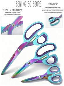 1/3pcs Scissors Set, Sharp Stainless Steel Fabric Craft Scissors, Comfortable Soft Grip Handle, Multi-Purpose Cutting Tool For Sewing, Tailoring, Embroidery, Scrapbooking, Office, Home, Art DIY, Iridescent Titanium Coated, Sewing Gift - A- electroplating color - View 2