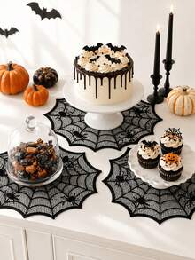 Black Halloween Placemats, Spider Web Table Decor, Round Placemats, Dark Gothic Halloween Decoration, Heat-Resistant Placemats, Halloween Party Favors - Multicolor - View 3