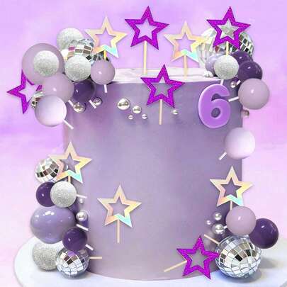 1 Set Purple Disco Party Cake Decorations, Kpop Singer Star Cake Decor Cool Birthday Party Decorations, Music Singer Theme Bridal Shower Bachelorette Party Birthday Cake Decorations