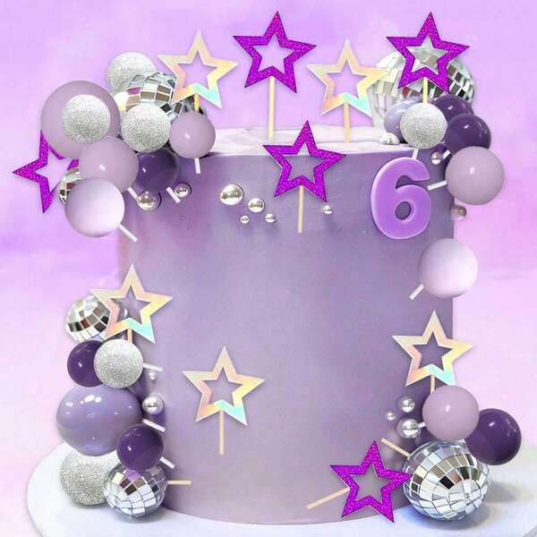 1 Set Purple Disco Party Cake Decorations, Kpop Singer Star Cake Decor Cool Birthday Party Decorations, Music Singer Theme Bridal Shower Bachelorette Party Birthday Cake Decorations