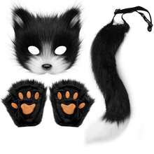 4pcs Adjustable Realistic Fox Mask Set, Includes Bendable Tail, Ear Headband And Gloves, Halloween/Christmas Cosplay Party Costume - A - View 8