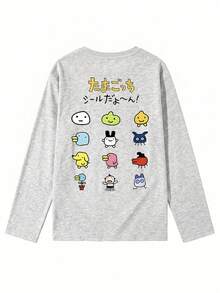 Women's Fashion Autumn/Winter Loose Fit Versatile Round Neck Cute Cartoon Print Long Sleeve T-Shirt Casual - Light Gray - View 4