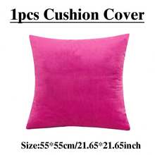 1/4pcs Solid Color Velvet Dyeing Printed Pillow Cover(Pillow Insert Not Included) - Hot Pink - View 11
