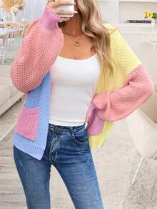 Áo cardigan len dệt kim nữ màu cầu vồng dopamine cho mùa thu/đông, dáng rộng thoải mái - Nhiều màu - Xem 5