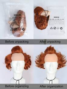 Short Brown Curly Wig Fluffy Bald Receding Hairline Wig Hair Heat Resistant Synthetic Fibers Fluffy Durable Breathable Wig For Halloween Party Cosplay Costume - Brown - View 8
