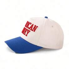 1Pc Adult Embroidered Letter Colorblock Adjustable Curved Brim Sun‑Protection Unisex Trucker Baseball Cap For Autumn Halloween Daily Outdoor Wear - Blue - View 5