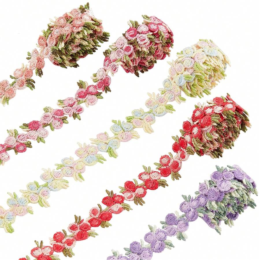 3/5 Inch Colorful Floral Decorative Ribbon Lace Applique Sewing Craft Rose Lace Trim Embroidery Polyester, Suitable For Wedding Dress Decoration DIY Party Decoration Clothing - Multicolor - View 1