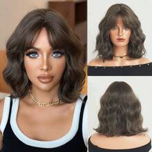 12-Inch Short Wave Linen Brown Wigs For Women,Elegant Wavy Bob Wigs With Curtain Bangs,High Quality Soft Synthetic Fiber Wigs For Women Daily Wear, Family Party Use, Mother's Day Gift - Fashion Wig Accessories - 亞麻棕 - 查看 11