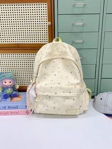 1pc Girls Star Nylon Zipper Closure Fashion Backpack Student School Bag Suitable For All Seasons Daily Use Without Pendant - A - View 12