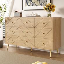 Modern Sideboard With 9 Drawers - Natural Color, Iron Legs - Durable PB Construction - Natural - 查看 2